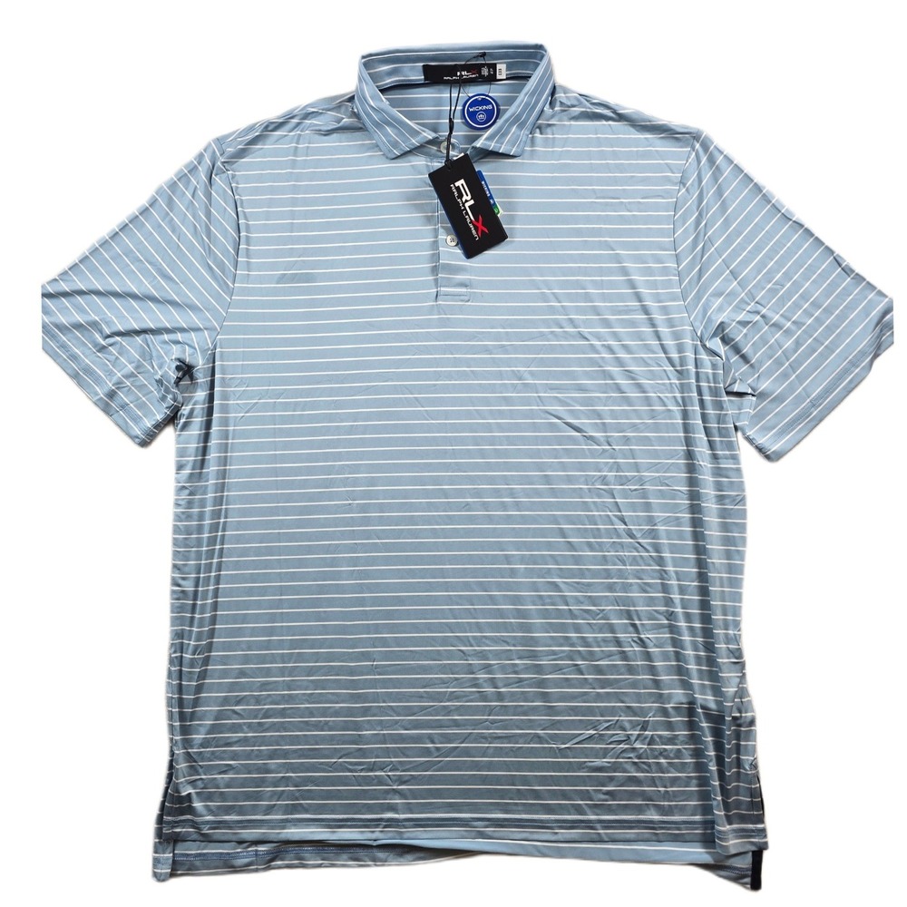 RLX Ralph Lauren Polo Shirt Men XL Blue White Stripe Wickin Golf Performance NEW